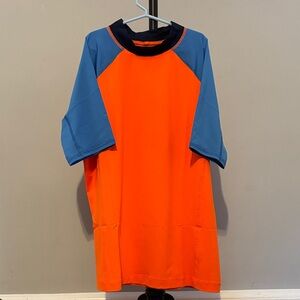 Bright Orange Raglan Sleeve Swim Shirt with Slate Blue Accents